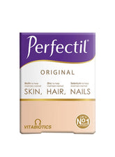 Vitabiotics Perfectil Original skin hair nails supplement box with key ingredients listed for beauty support